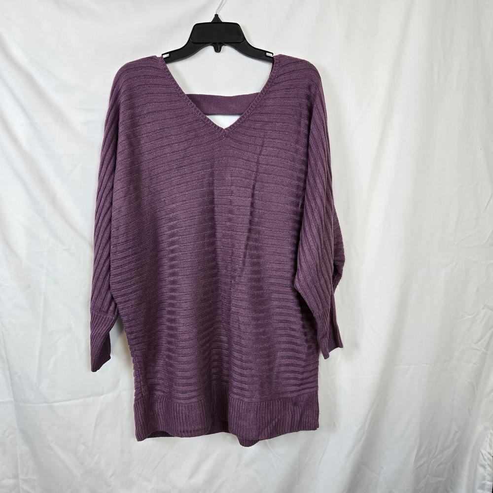 New York & Co Soho Purple Ribbed Long Sleeve V-Neck Oversized Tunic Sweater Med